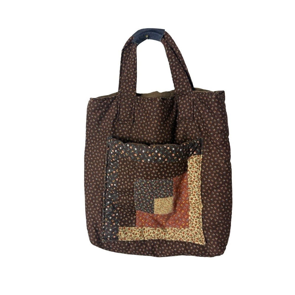 Vintage amish brown‎ patchwork grandma core tote bag handmade